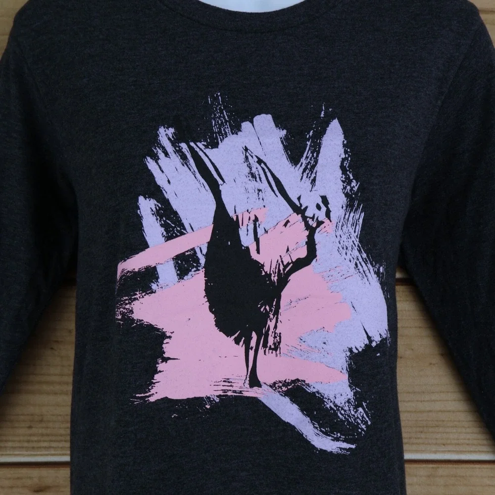 Ballet‎ Graphic Print Long Sleeve Shirt Womens Size S Gray Pink Heathered Dance